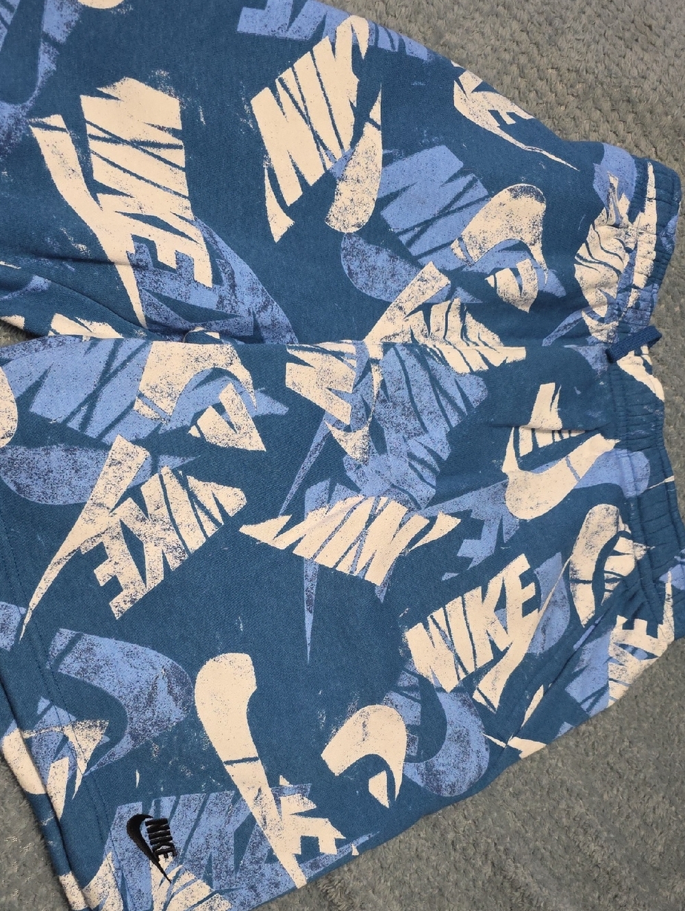 Nike Blue and White Logo Print Shorts